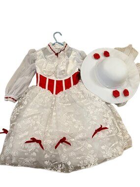Disney Store Girls Sz 4 Mary Poppins Dress & Hat Costume NWT